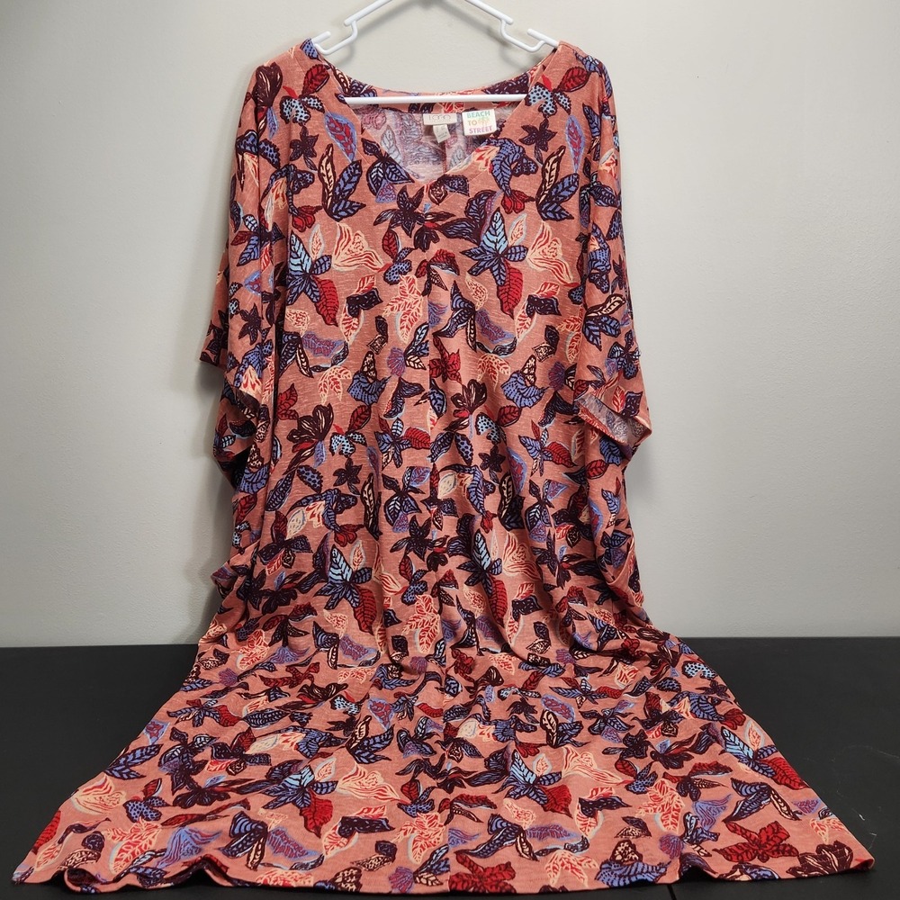 LOGO By Lori Goldstein Beach To Street Floral Print‎ Knit Kaftan Dress Sz 3X